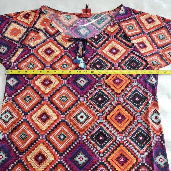 Tiger Lily vibrant Patchwork print Dress/Cover Up Resort Wear Boho Vacation - Picture 3 of 11